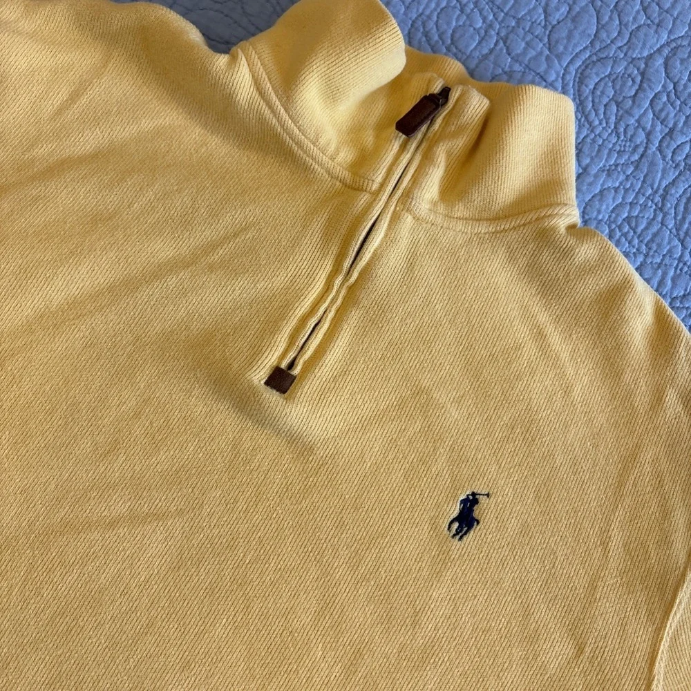 Polo Ralph Lauren Mens Large Long Sleeve 1/4 Zip Pullover Yellow Sweater